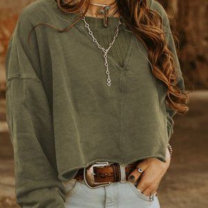 Round Neck Drop Shoulder Cropped Sweatshirt